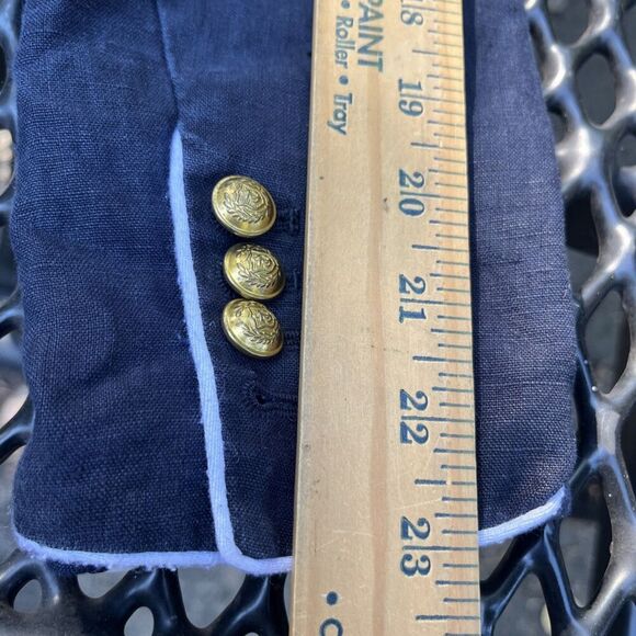 J. CREW Rhodes Navy Blue Blazer 100% Linen Nautical Crest Gold Buttons Size 6 - Picture 13 of 16
